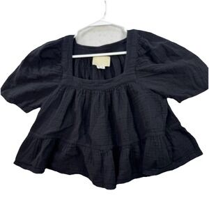 $595 Anaak Boho Blouse Womens Size 1 / Small Black 100% Cotton Cropped Gauze